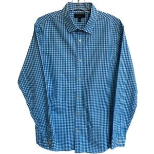Banana Republic Non Iron Tailored Slim Shirt aqua Blue White 16½‎ 34 35 L